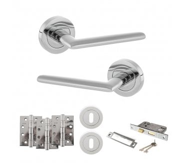 STATUS Alabama Door Handle Lock Pack (4 Fire Rated Hinges x3) - Polished Chrome