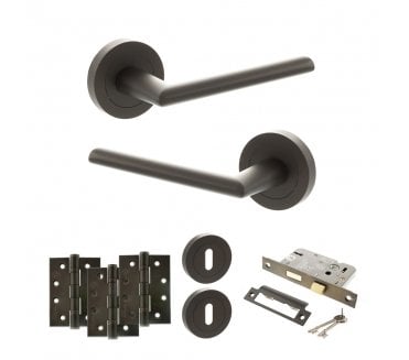 STATUS Alabama Door Handle Lock Pack (4 Fire Rated Hinges x3) - Urban Dark Bronze