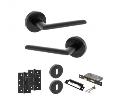 STATUS Alabama Door Handle Lock Pack (4 Slim Knuckle Hinges x2) - Matt Black