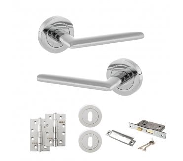 STATUS Alabama Door Handle Lock Pack (4 Slim Knuckle Hinges x2) - Polished Chrome