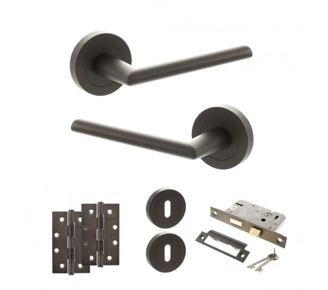 STATUS Alabama Door Handle Lock Pack (4 Slim Knuckle Hinges x2) - Urban Dark Bronze