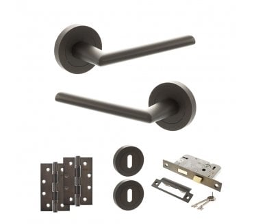 STATUS Alabama Door Handle Lock Pack (4 Slim Knuckle Hinges x2) - Urban Dark Bronze