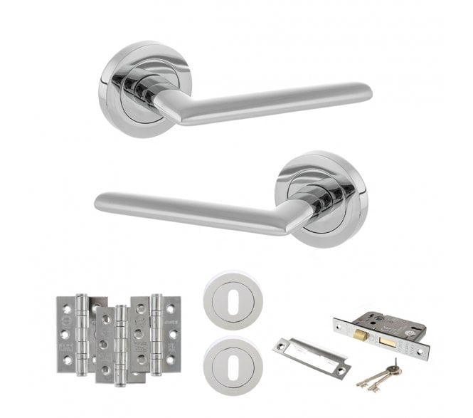 STATUS Alabama Door Handle Lock Pack (3 Ball Bearing Hinges x3) - Polished Chrome
