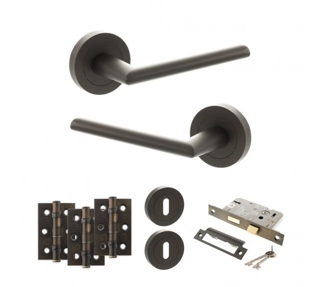 STATUS Alabama Door Handle Lock Pack (3 Ball Bearing Hinges x3) - Urban Dark Bronze