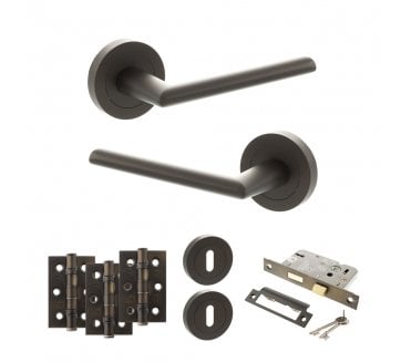 STATUS Alabama Door Handle Lock Pack (3 Ball Bearing Hinges x3) - Urban Dark Bronze