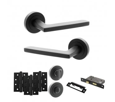 STATUS Alaska Door Handle  Bathroom Pack (4 Fire Rated Hinges x3) - Matt Black