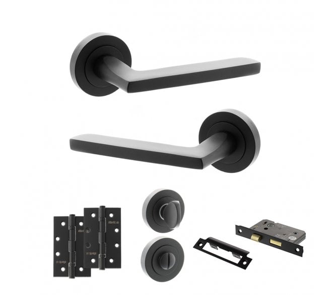 STATUS Alaska Door Handle  Bathroom Pack (4 Slim Knuckle Hinges x2) - Matt Black