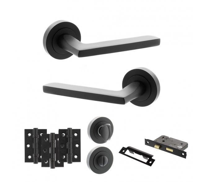 STATUS Alaska Door Handle Bathroom Pack (3 Ball Bearing Hinges x3) - Matt Black