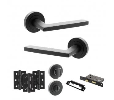 STATUS Alaska Door Handle Bathroom Pack (3 Ball Bearing Hinges x3) - Matt Black