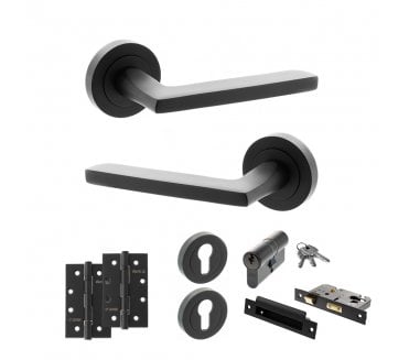 STATUS Alaska Door Handle Euro Profile Lock Pack (4 Slim Knuckle Hinges x2) - Matt Black