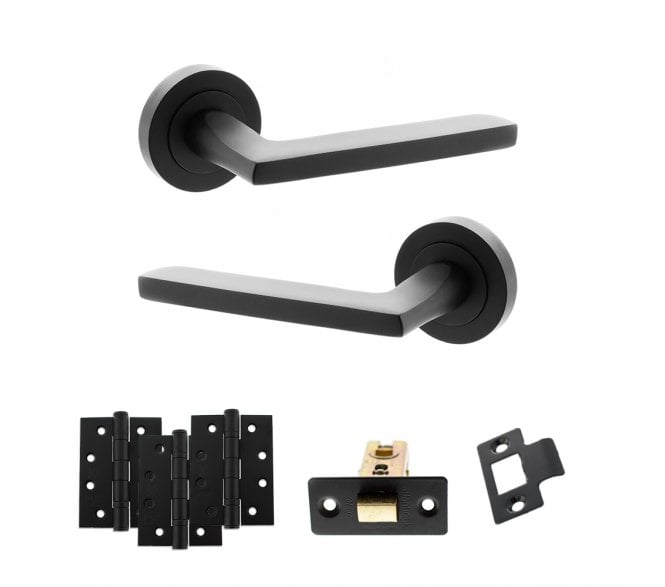 STATUS Alaska Door Handle Latch Pack (4 Fire Rated Hinges x3) - Matt Black