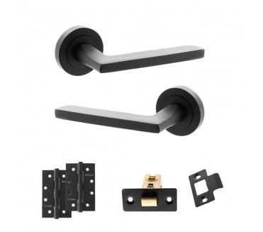STATUS Alaska Door Handle Latch Pack (4 Fire Slim Knuckle Hinges x2) - Matt Black
