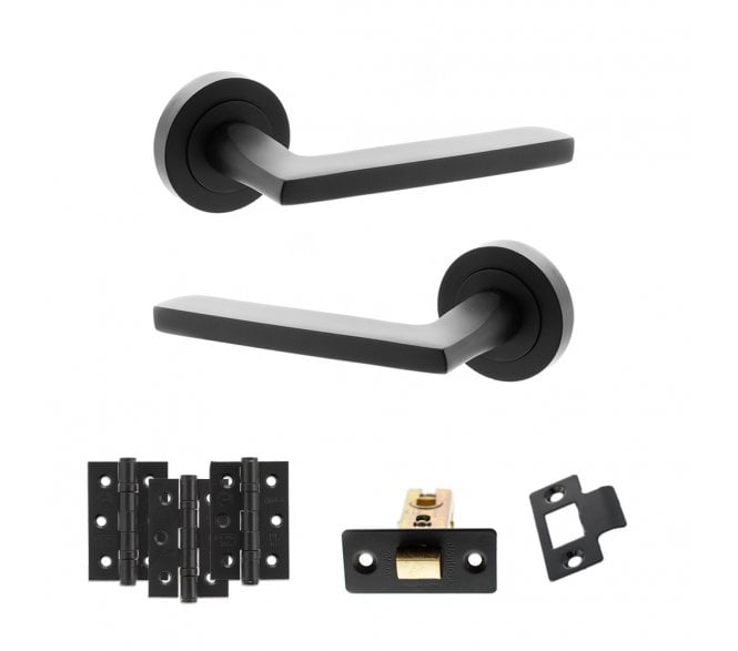 STATUS Alaska Door Handle Latch Pack (3 Ball Bearing Hinges x3) - Matt Black