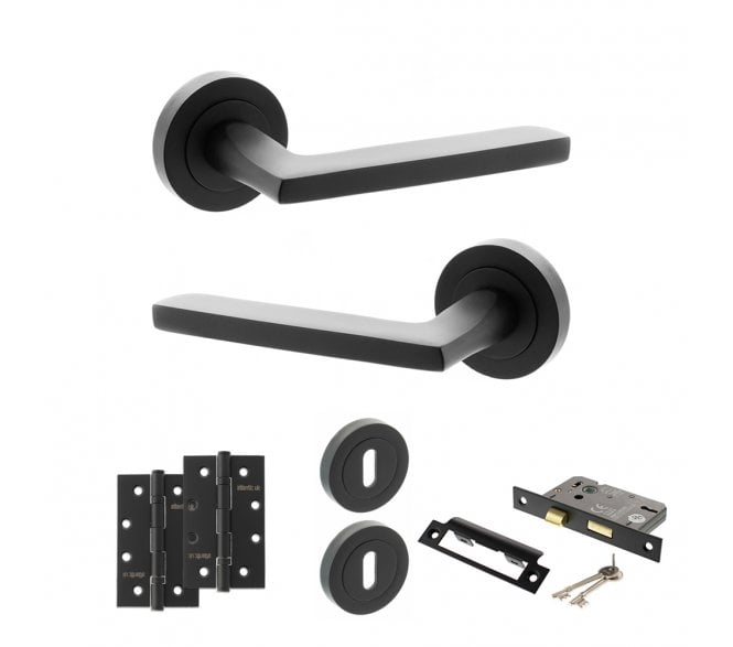 STATUS Alaska Door Handle Lock Pack (4 Slim Knuckle Hinges x2) - Matt Black