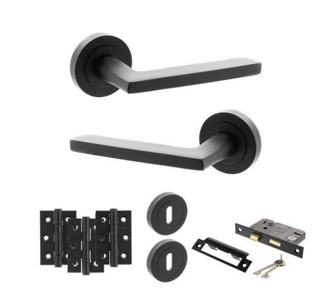 STATUS Alaska Door Handle Lock Pack (3 Ball Bearing Hinges x3) - Matt Black