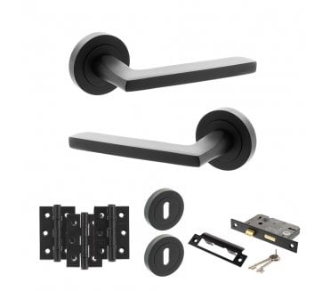 STATUS Alaska Door Handle Lock Pack (3 Ball Bearing Hinges x3) - Matt Black