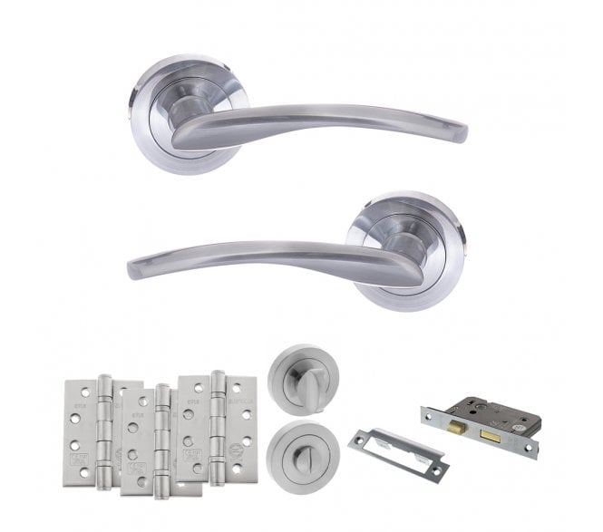 STATUS Arizona Door Handle Bathroom Pack (4 Fire Rated Hinges x3) - Satin Chrome
