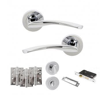 STATUS Arizona Door Handle Bathroom Pack (4 Hinges x3) - Polished Chrome