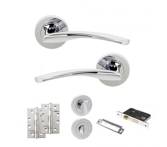 STATUS Arizona Door Handle Bathroom Pack (4 Slim Knuckle Hinges x2) - Polished Chrome