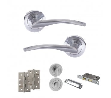 STATUS Arizona Door Handle Bathroom Pack (4 Slim Knuckle Hinges x2) - Satin Chrome