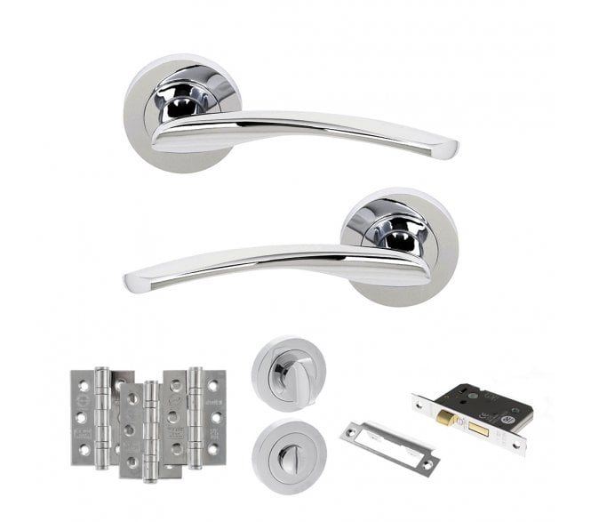 STATUS Arizona Door Handle Bathroom Pack (3 Ball Bearing Hinges x3) - Polished Chrome