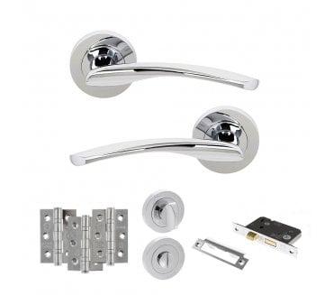 STATUS Arizona Door Handle Bathroom Pack (3 Ball Bearing Hinges x3) - Polished Chrome
