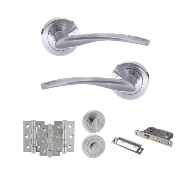 STATUS Arizona Door Handle Bathroom Pack (3 Ball Bearing Hinges x3) - Satin Chrome