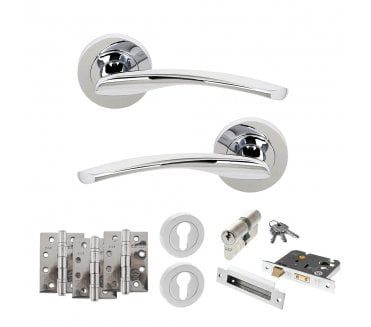 STATUS Arizona Door Handle Euro Profile Lock Pack (4 Fire Rated Hinges x3) - Polished Chrome