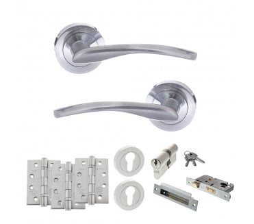 STATUS Arizona Door Handle Euro Profile Lock Pack (4 Fire Rated Hinges x3) - Satin Chrome