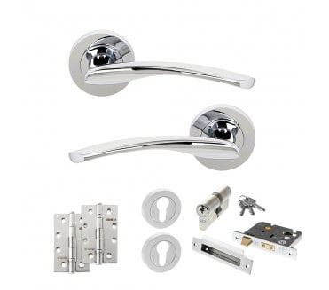STATUS Arizona Door Handle Euro Profile Lock Pack (4 Slim Knuckle Hinges x2) - Polished Chrome