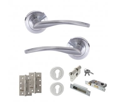 STATUS Arizona Door Handle Euro Profile Lock Pack (4 Slim Knuckle Hinges x2) - Satin Chrome