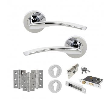STATUS Arizona Door Handle Euro Profile Lock Pack (3 Ball Bearing Hinges x3) - Polished Chrome