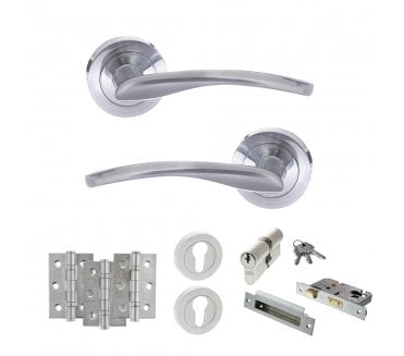 STATUS Arizona Door Handle Euro Profile Lock Pack (3 Ball Bearing Hinges x3) - Satin Chrome