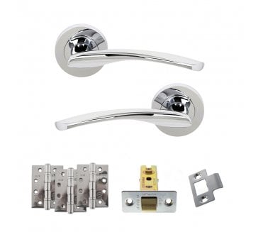 STATUS Arizona Door Handle Latch Pack (4 Fire Rated Hinges x3) - Polished Chrome