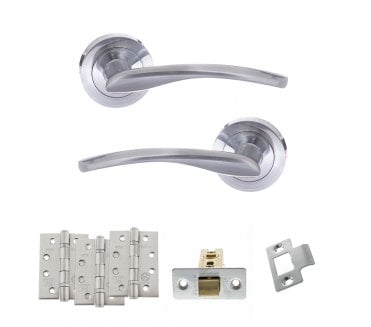 STATUS Arizona Door Handle Latch Pack (4 Fire Rated Hinges x3) - Satin Chrome