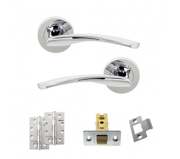 STATUS Arizona Door Handle Latch Pack (4 Slim Knuckle Hinges x2) - Polished Chrome