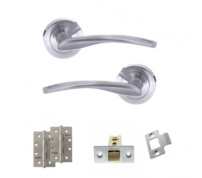STATUS Arizona Door Handle Latch Pack (4 Slim Knuckle Hinges x2) - Satin Chrome