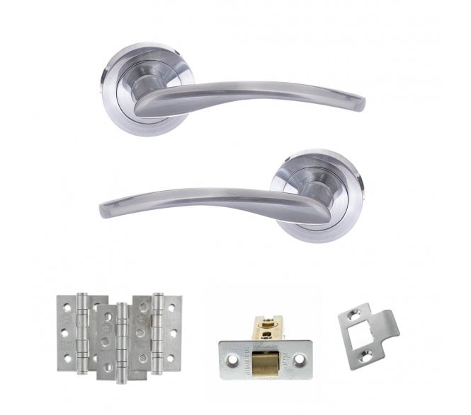 STATUS Arizona Door Handle Latch Pack (3 Ball Bearing Hinges x3) - Satin Chrome