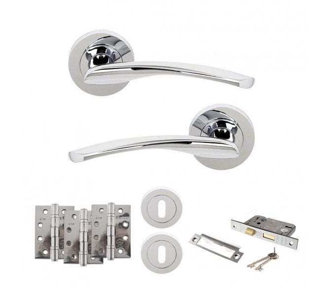 STATUS Arizona Door Handle Lock Pack (4 Fire Rated Hinges x3) - Polished Chrome