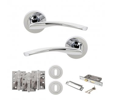STATUS Arizona Door Handle Lock Pack (4 Fire Rated Hinges x3) - Polished Chrome