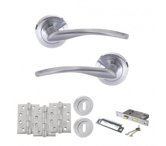 STATUS Arizona Door Handle Lock Pack (4 Fire Rated Hinges x3) - Satin Chrome