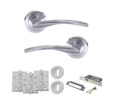 STATUS Arizona Door Handle Lock Pack (4 Fire Rated Hinges x3) - Satin Chrome