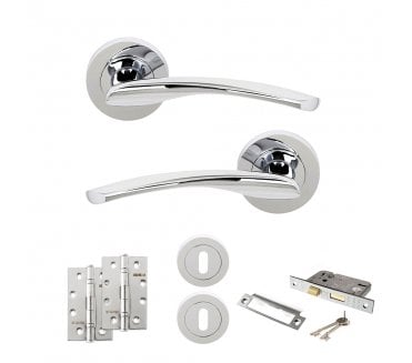 STATUS Arizona Door Handle Lock Pack (4 Slim Knuckle Hinges x2) - Polished Chrome
