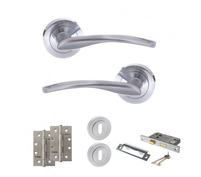 STATUS Arizona Door Handle Lock Pack (4 Slim Knuckle Hinges x2) - Satin Chrome