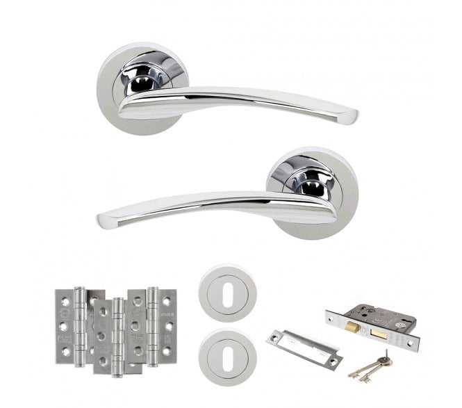STATUS Arizona Door Handle Lock Pack (3 Ball Bearing Hinges x3) - Polished Chrome