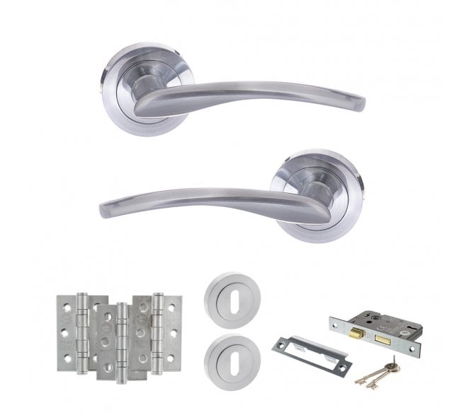 STATUS Arizona Door Handle Lock Pack (3 Ball Bearing Hinges x3) - Satin Chrome
