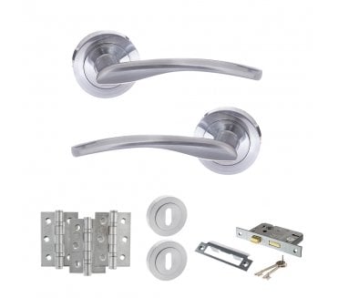 STATUS Arizona Door Handle Lock Pack (3 Ball Bearing Hinges x3) - Satin Chrome