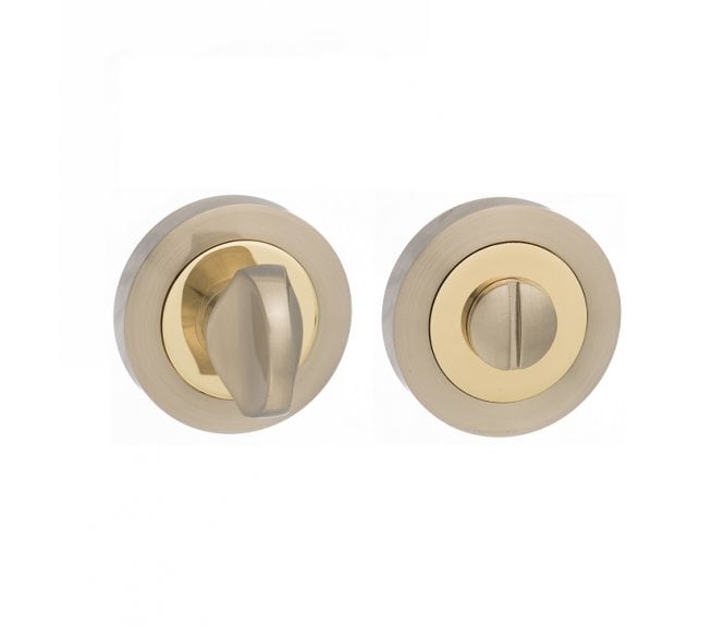 STATUS Bathroom Turn & Release on Round Rose - Satin Nickel/Polished Brass