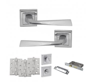 STATUS California Door Handle Bathroom Pack (4 Fire Rated Hinges x3) - Satin Chrome