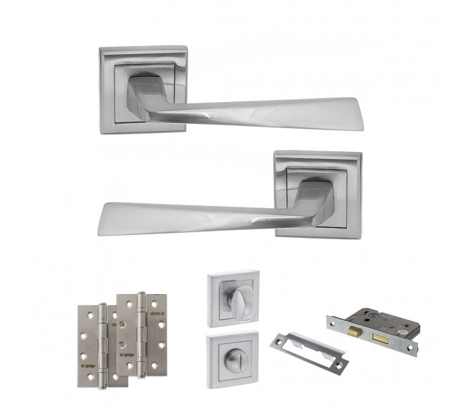 STATUS California Door Handle Bathroom Pack (4 Slim Knuckle Hinges x2) - Satin Chrome
